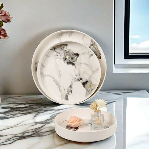 Set of 3 marble-patterned trays/ plates